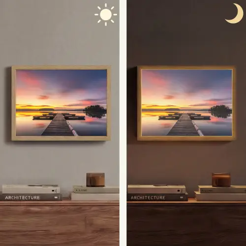 Steiger - Zonsondergang - Water - Zee - Reflectie Light Box met batterij (Wandlamp) middel -sfeer3