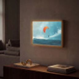 Kitesurfer - Oranje - Zee - Lucht Light Box met batterij (Wandlamp) middel -sfeer1