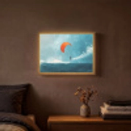 Kitesurfer - Oranje - Zee - Lucht Light Box met batterij (Wandlamp) middel -sfeer4