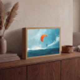 Kitesurfer - Oranje - Zee - Lucht Light Box met batterij (Wandlamp) middel -sfeer2