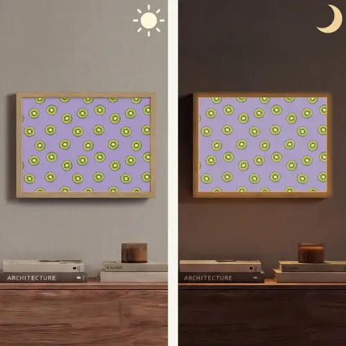 Kiwi - Patroon - Paars Light Box met batterij (Wandlamp) middel 907 -sfeer3
