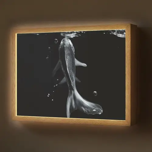Koi - Vissen - Water - Zwart Light Box met batterij (Wandlamp) middel -z3d_website