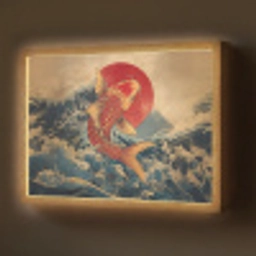 Koi - Zee - Golven - Zon Light Box met batterij (Wandlamp) middel -z3d_website