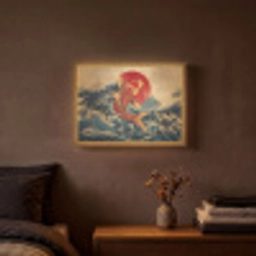 Koi - Zee - Golven - Zon Light Box met batterij (Wandlamp) middel -sfeer4