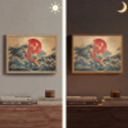 Koi - Zee - Golven - Zon Light Box met batterij (Wandlamp) middel -sfeer3