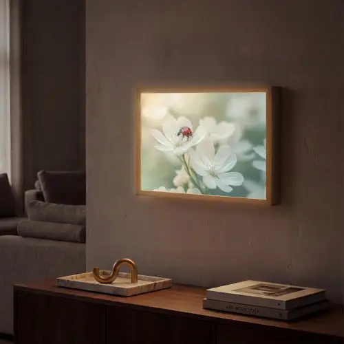 Lieveheersbeestje - Bloemen - Wit Light Box met batterij (Wandlamp) middel -sfeer1
