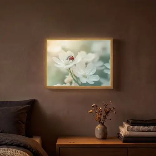 Lieveheersbeestje - Bloemen - Wit Light Box met batterij (Wandlamp) middel -sfeer4