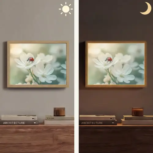 Lieveheersbeestje - Bloemen - Wit Light Box met batterij (Wandlamp) middel -sfeer3
