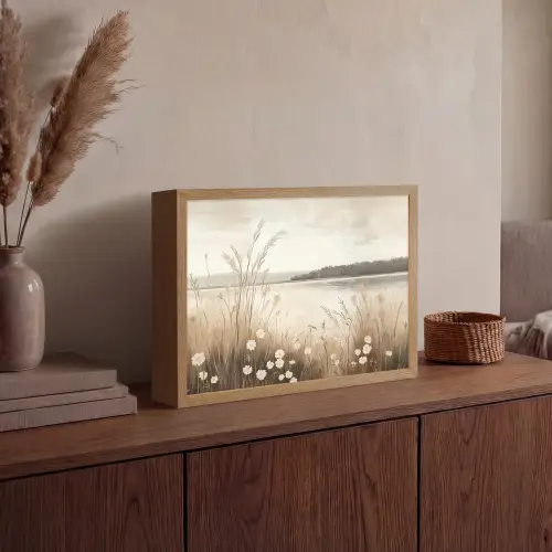 Meer - Water - Natuur - Beige Light Box met batterij (Wandlamp) middel -sfeer2