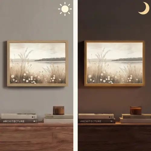 Meer - Water - Natuur - Beige Light Box met batterij (Wandlamp) middel -sfeer3