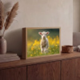 Lammetje - Gras - Bloemen - Geel Light Box met batterij (Wandlamp) middel -sfeer2