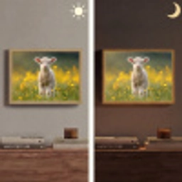 Lammetje - Gras - Bloemen - Geel Light Box met batterij (Wandlamp) middel -sfeer3