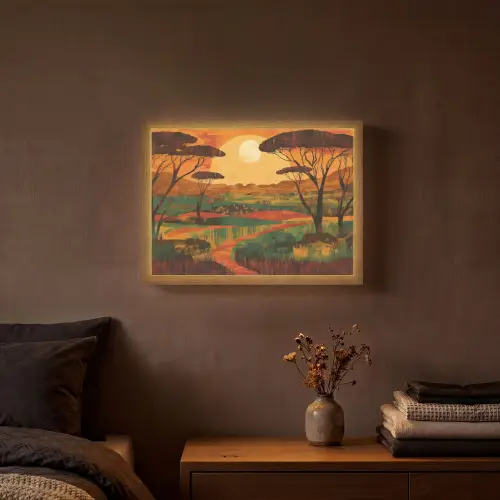 Landschap - Afrikaans - Zon Light Box met batterij (Wandlamp) middel -sfeer4
