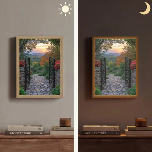 Landschap - Hek - Pad - Zonsondergang - Natuur Light Box met batterij (Wandlamp) middel -sfeer3