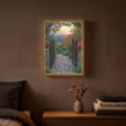 Landschap - Hek - Pad - Zonsondergang - Natuur Light Box met batterij (Wandlamp) middel -sfeer4