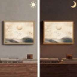 Landschap - Japandi - vogel Light Box met batterij (Wandlamp) middel -sfeer3