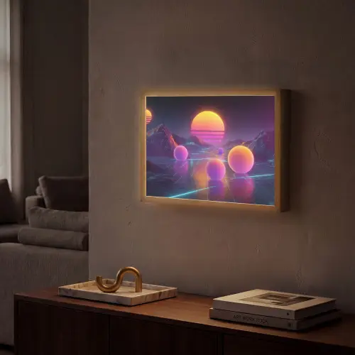Landschap - Bergen - Bollen - Licht Light Box met batterij (Wandlamp) middel -sfeer1