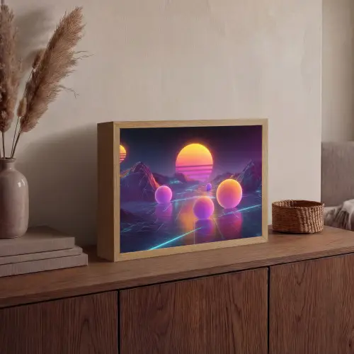 Landschap - Bergen - Bollen - Licht Light Box met batterij (Wandlamp) middel -sfeer2