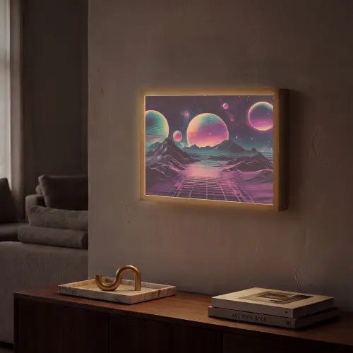 Landschap - Planeten - Horizon - Paars Light Box met batterij (Wandlamp) middel -sfeer1