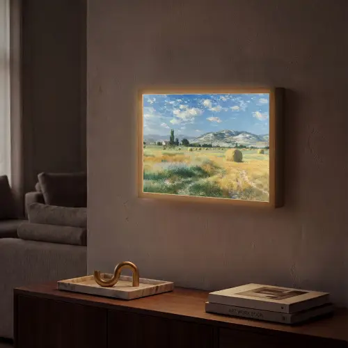 Landschap - Strobalen - Bergen - Wolken Light Box met batterij (Wandlamp) middel -sfeer1