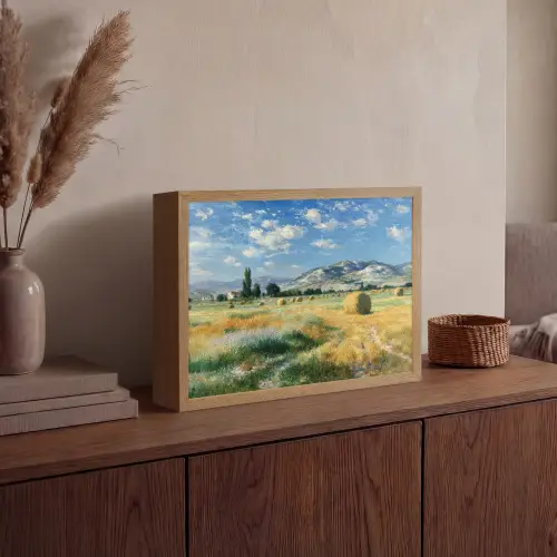 Landschap - Strobalen - Bergen - Wolken Light Box met batterij (Wandlamp) middel -sfeer2