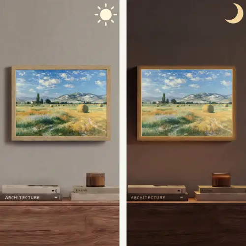 Landschap - Strobalen - Bergen - Wolken Light Box met batterij (Wandlamp) middel -sfeer3