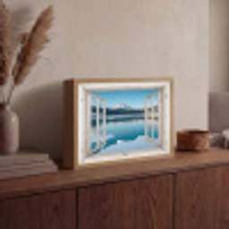 Landschap - Winter - Meer - Bergen - Uitzicht - Doorkijk - Licht Light Box met batterij (Wandlamp) middel -sfeer2