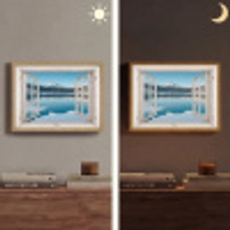 Landschap - Winter - Meer - Bergen - Uitzicht - Doorkijk - Licht Light Box met batterij (Wandlamp) middel -sfeer3