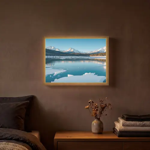 Landschap - Winter - Meer - Bergen - Uitzicht - IJs Light Box met batterij (Wandlamp) middel -sfeer4