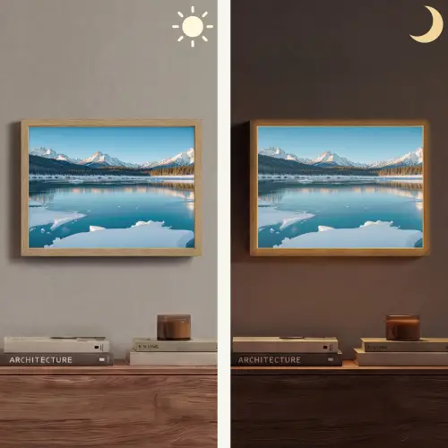 Landschap - Winter - Meer - Bergen - Uitzicht - IJs Light Box met batterij (Wandlamp) middel -sfeer3