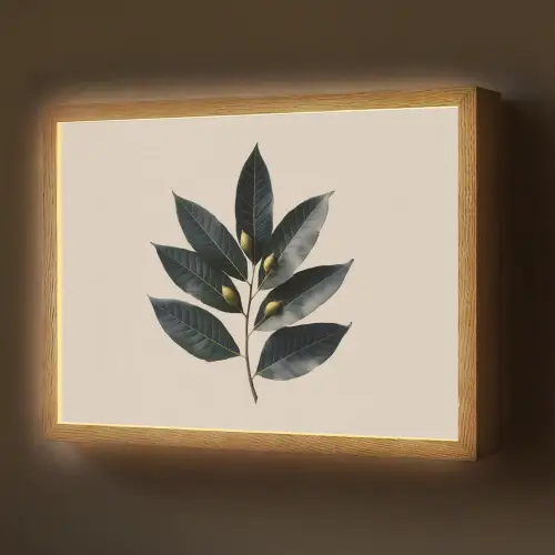 Laurierbladeren - Bloemknoppen - subtiel Light Box met batterij (Wandlamp) middel -z3d_website
