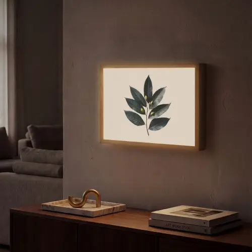 Laurierbladeren - Bloemknoppen - subtiel Light Box met batterij (Wandlamp) middel -sfeer1