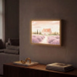 Lavendelveld - Huis - Paars Light Box met batterij (Wandlamp) middel -sfeer1