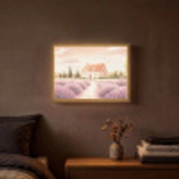 Lavendelveld - Huis - Paars Light Box met batterij (Wandlamp) middel -sfeer4