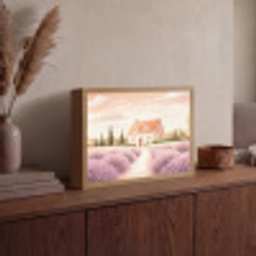 Lavendelveld - Huis - Paars Light Box met batterij (Wandlamp) middel -sfeer2