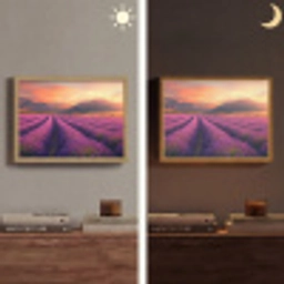 Lavendelveld - Zonsondergang - Paars Light Box met batterij (Wandlamp) middel -sfeer3