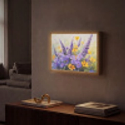 Lavendel - Bloemen - Natuur - Kunst Light Box met batterij (Wandlamp) middel -sfeer1