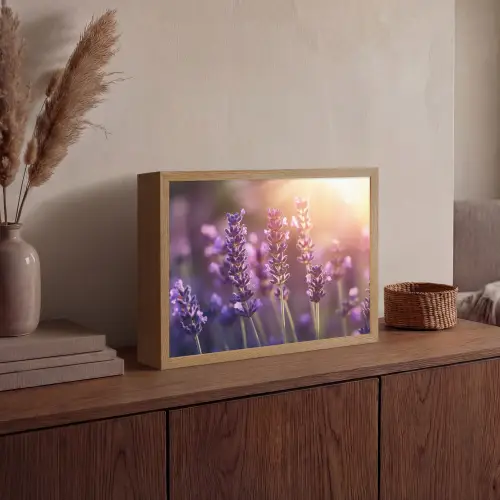 Lavendelbloemen - Paars - Zonlicht Light Box met batterij (Wandlamp) middel -sfeer2