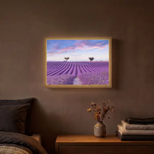 Lavendel - Natuur - Paars - Bomen - Bloemen Light Box met batterij (Wandlamp) middel -sfeer4
