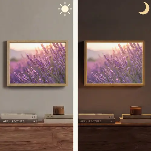 Lavendel - Paars - Zonlicht Light Box met batterij (Wandlamp) middel -sfeer3