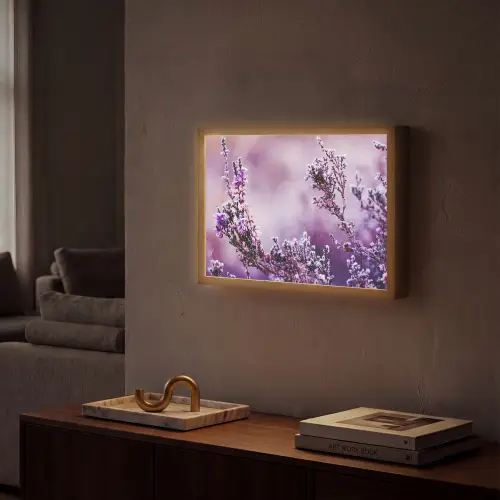 Lavendel - Winter - Bloemen - Paars Light Box met batterij (Wandlamp) middel -sfeer1