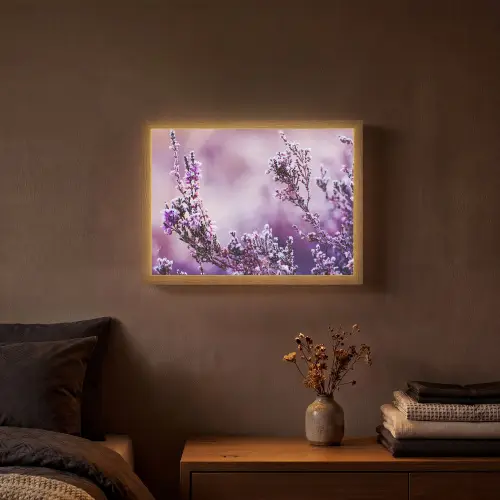Lavendel - Winter - Bloemen - Paars Light Box met batterij (Wandlamp) middel -sfeer4