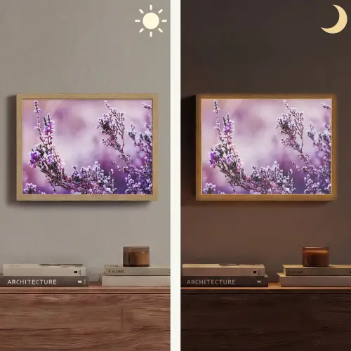 Lavendel - Winter - Bloemen - Paars Light Box met batterij (Wandlamp) middel -sfeer3