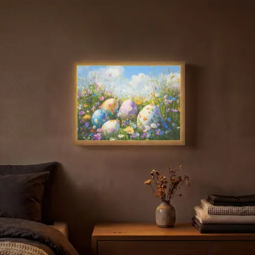 Grasveld - Eieren - Bloemen Light Box met batterij (Wandlamp) middel -sfeer4