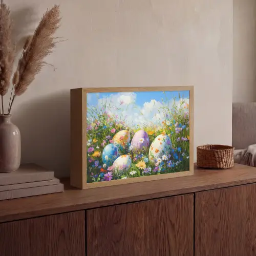 Grasveld - Eieren - Bloemen Light Box met batterij (Wandlamp) middel -sfeer2