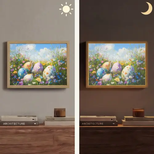 Grasveld - Eieren - Bloemen Light Box met batterij (Wandlamp) middel -sfeer3