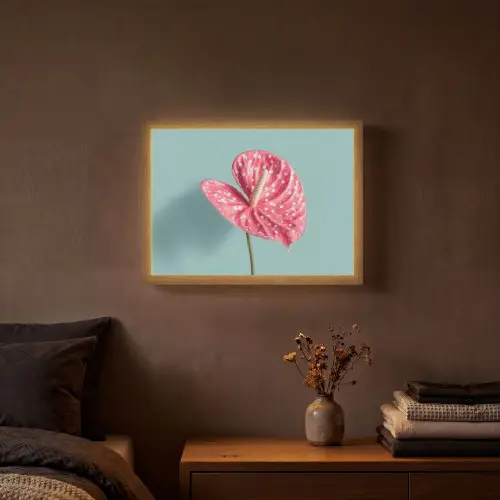 Blad - Anthurium - Stippen - Roze Light Box met batterij (Wandlamp) middel -sfeer4