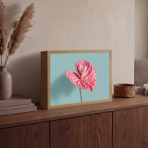Blad - Anthurium - Stippen - Roze Light Box met batterij (Wandlamp) middel -sfeer2
