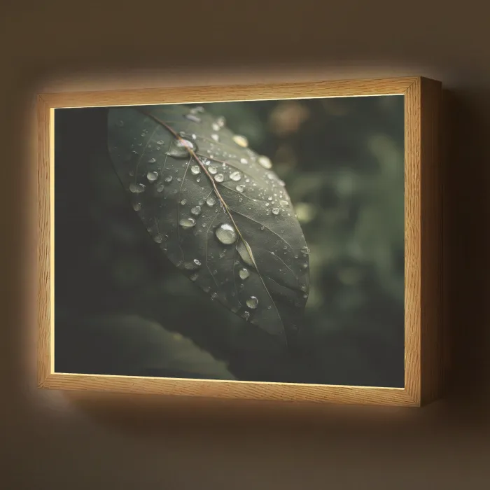 Blad - Groen - Nerven - Regendruppels Light Box met batterij (Wandlamp) middel -z3d_website