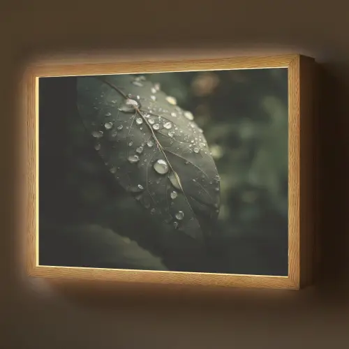 Blad - Groen - Nerven - Regendruppels Light Box met batterij (Wandlamp) middel -z3d_website